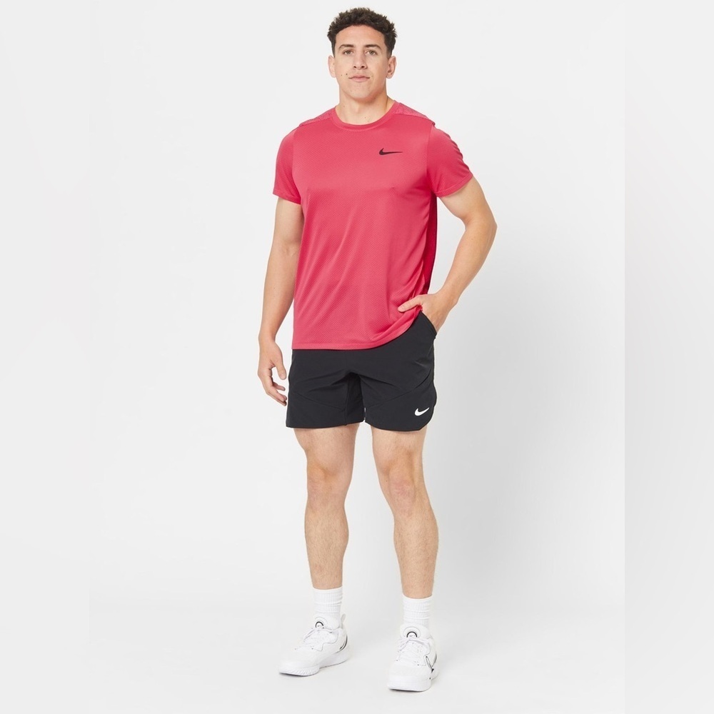 Nike NikeCourt Dri-FIT Tennis Shirt Mens Small Pink Burgundy Slim Fit CV2521-615